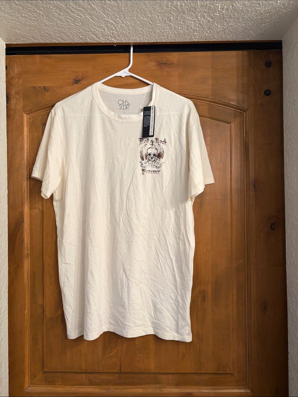 Chaser Cream Short Sleeve Tee with Small Chest Graphic